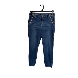 Nanette Lepore Belle High Rise Ankle Skinny Jeans Blue Sailor Button Women 8